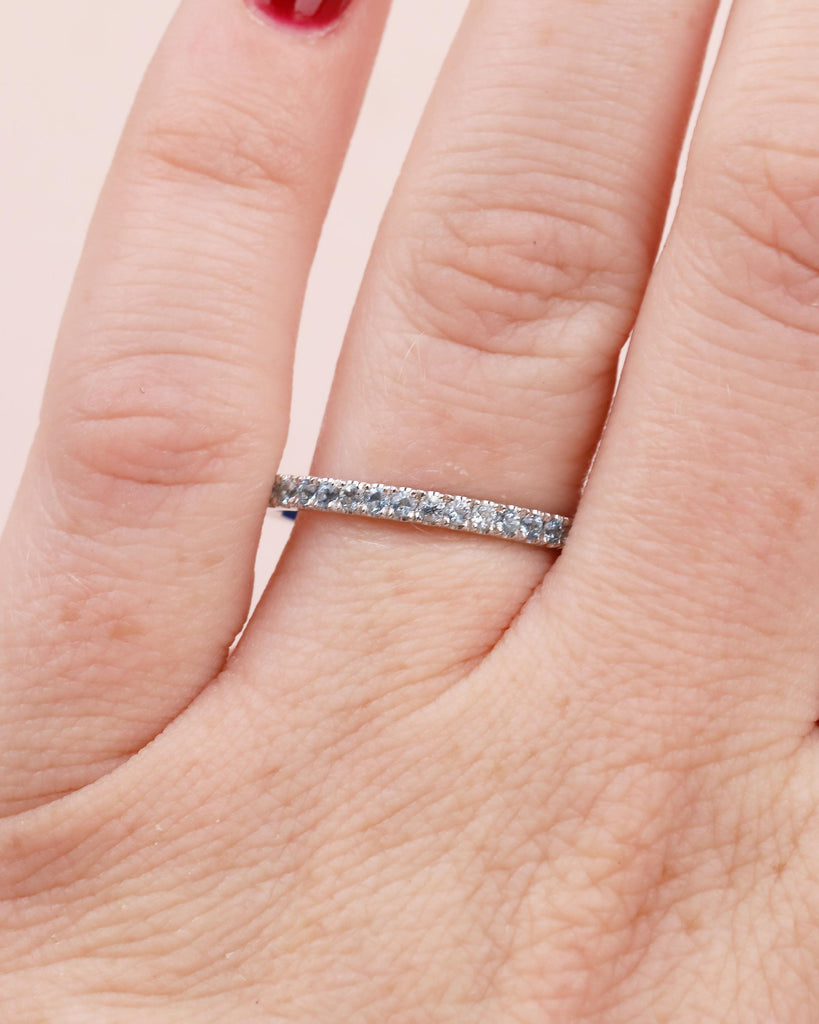 18k Solid Gold Stackable Ring, Aquamarine Half Eternity Wedding Band, Gemstone Ring image #3