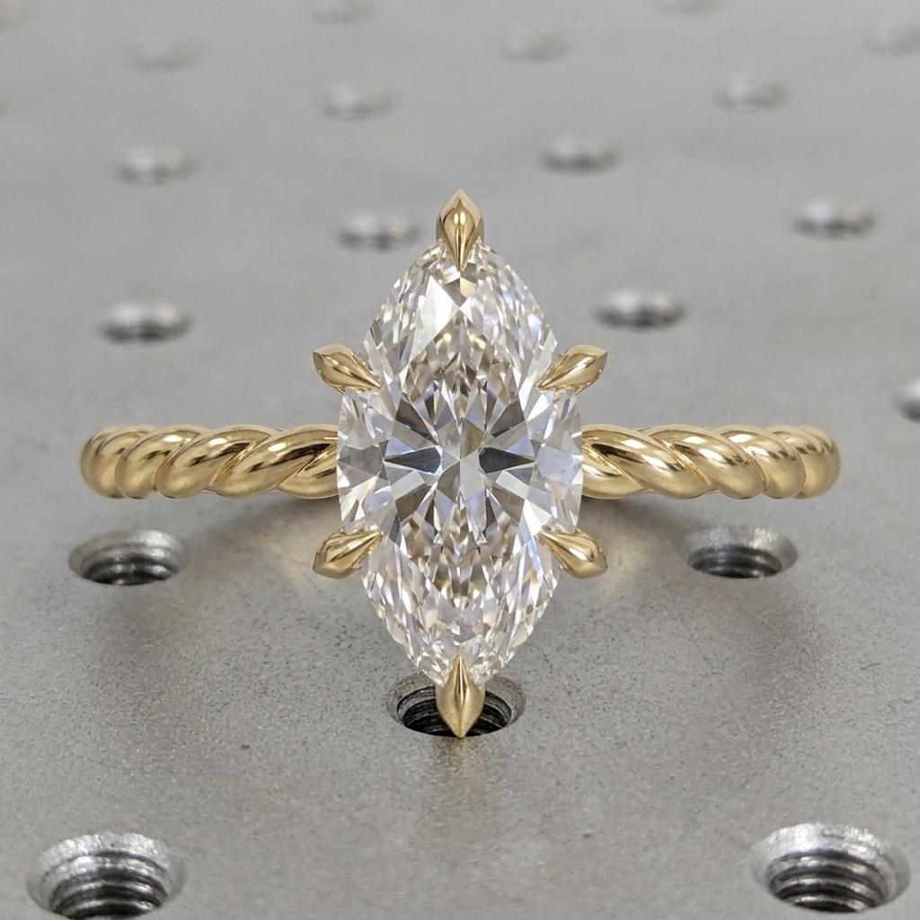 Marquise Moissanite Solitaire Engagement Ring | Solid Gold Twisted Rope Ring | Simple Promise Ring for Her | High End Bridal Jewelry Gift image #4