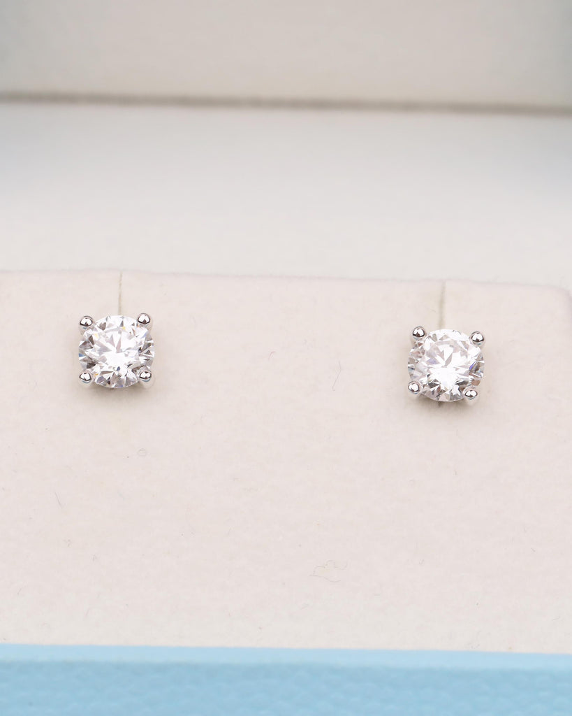 14k Solid Gold Bridal Earrings, Round Moissanite Wedding Earrings for Women image #2