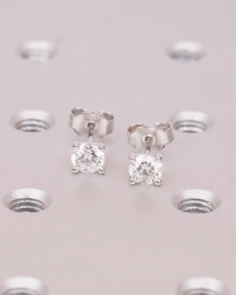 0.5-4ct Round Moissanite Earrings, Dainty 18k/14k White Gold Bridal Jewelry, Push Back Closure Earring, Everyday Stud Earring for Women image #6