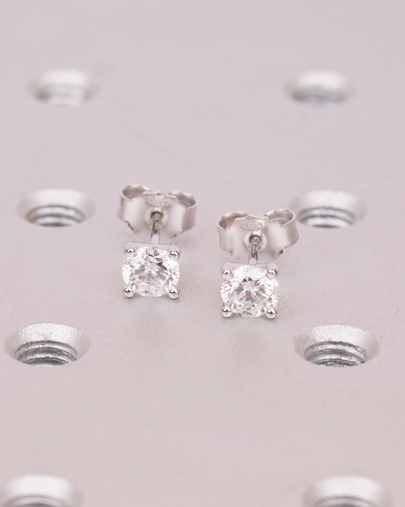 14k Solid Gold Bridal Earrings, Round Moissanite Wedding Earrings for Women image #6