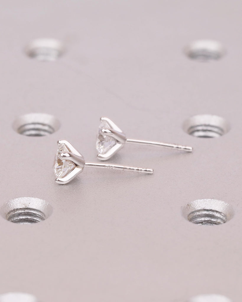 0.5-4ct Round Moissanite Earrings, Dainty 18k/14k White Gold Bridal Jewelry, Push Back Closure Earring, Everyday Stud Earring for Women image #3