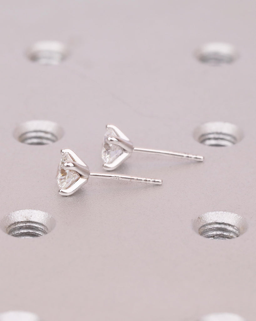 14k Solid Gold Bridal Earrings, Round Moissanite Wedding Earrings for Women image #3