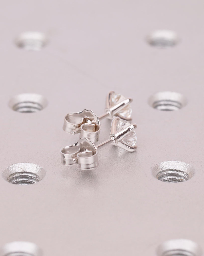 Round Lab Grown Diamond Earrings, Minimalist 14k White Gold Women's Earrings, Unique IGI Certified Push Back Stud Earring, Diamond Jewelry image #12