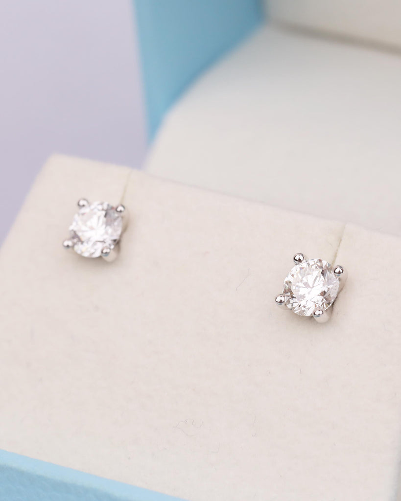14k Solid Gold Stud Earrings Set, Lab Created Diamond Earrings for Women, Bridal Jewelry image #5