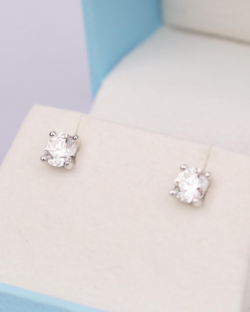 Round Lab Grown Diamond Earrings, Minimalist 14k White Gold Women's Earrings, Unique IGI Certified Push Back Stud Earring, Diamond Jewelry image #7