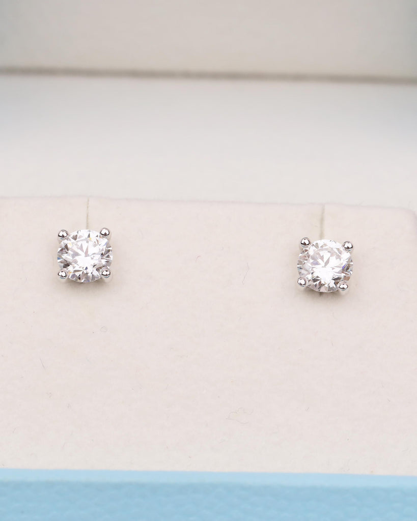 Round Lab Grown Diamond Earrings, Minimalist 14k White Gold Women's Earrings, Unique IGI Certified Push Back Stud Earring, Diamond Jewelry image #18
