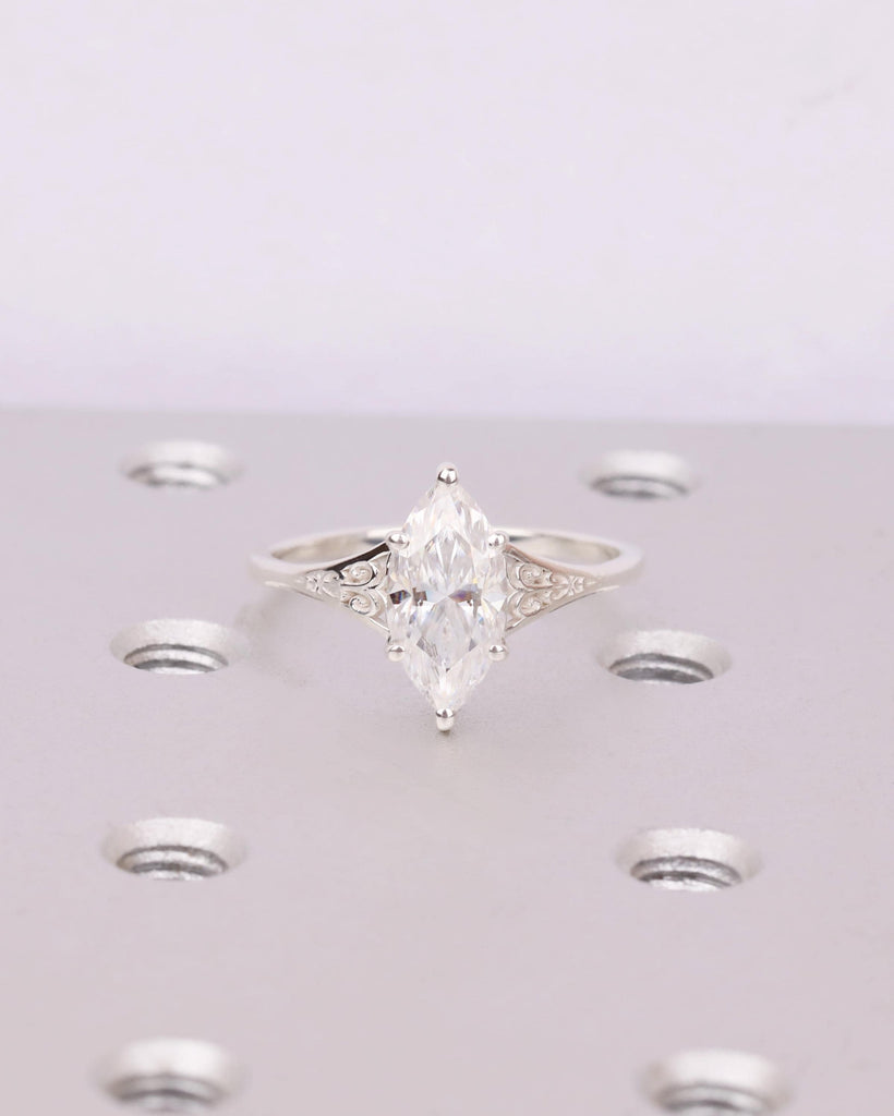 Silver Heirloom Moissanite Engagement Ring, Marquise Cut Ring, Victorian Filigree Ring, Antique Proposal Ring, Women's Anniversary Ring image #3