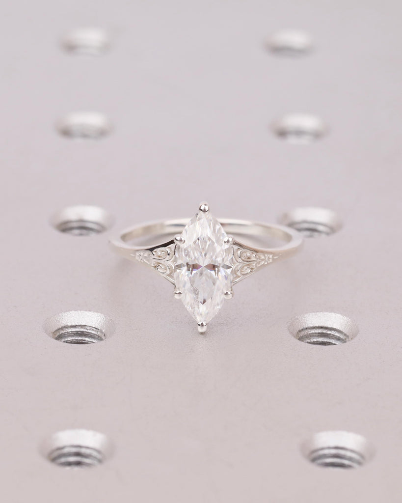 Silver Heirloom Moissanite Engagement Ring, Marquise Cut Ring, Victorian Filigree Ring, Antique Proposal Ring, Women's Anniversary Ring