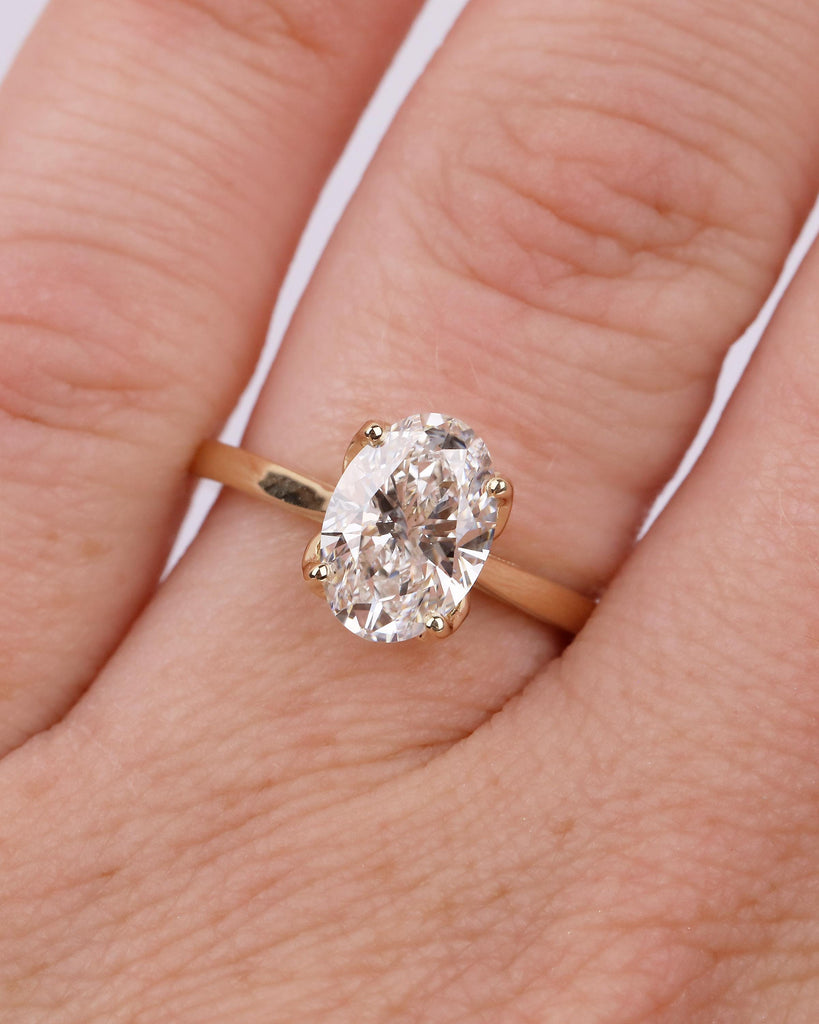 14k Solid Gold Oval Moissanite Engagement Ring