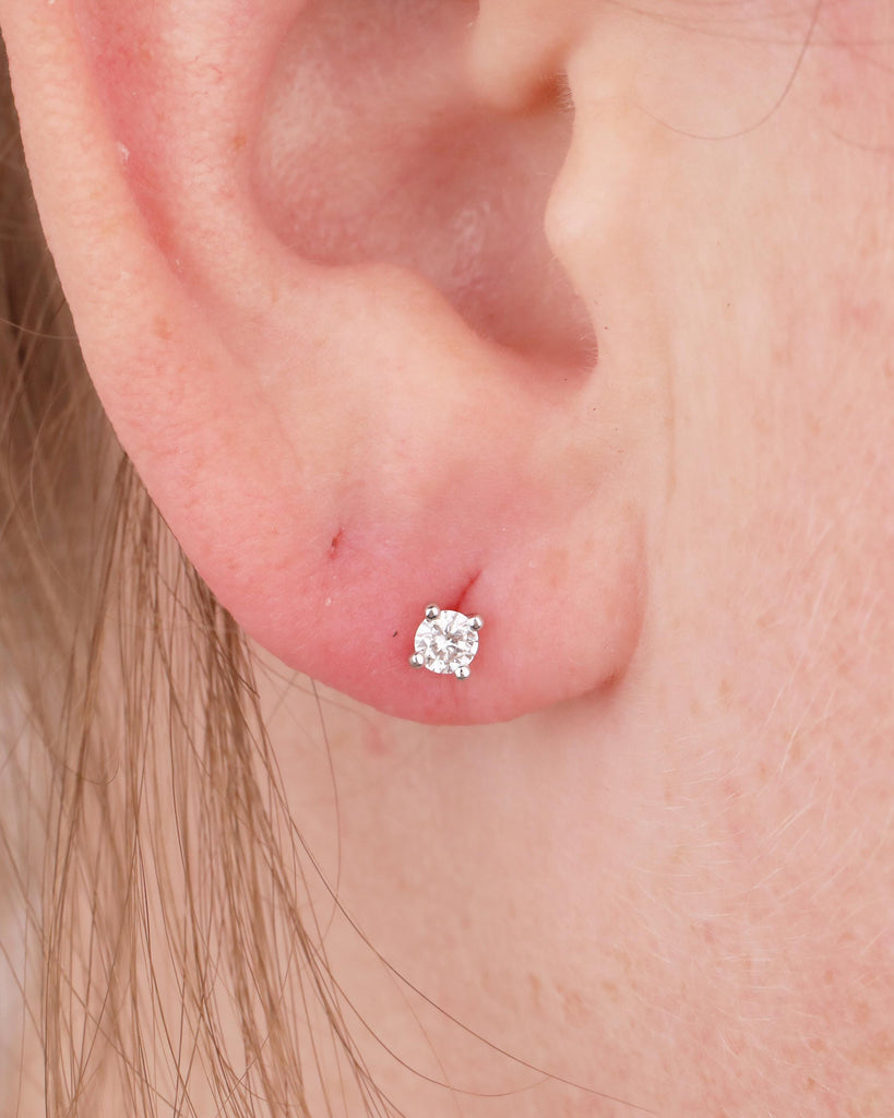 Minimalist Everyday Earrings, Diamond Jewelry, 14k White Gold Women's Earrings image #7