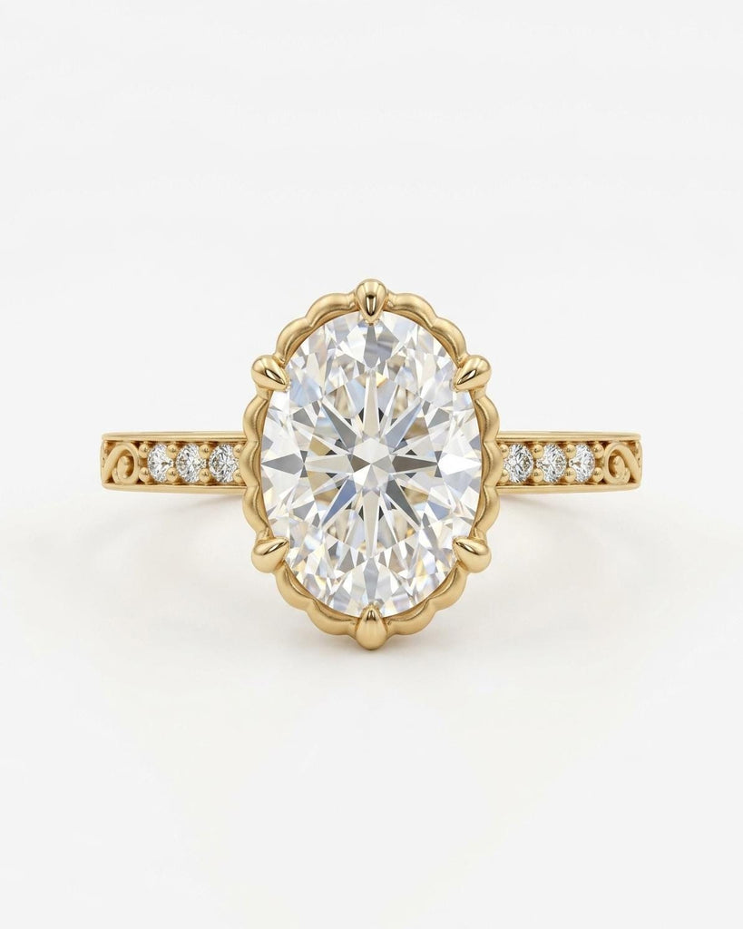 Oval Moissanite Engagement Ring, 14K Gold Vintage Filigree Ring, Art Nouveau Bridal Ring, Antique Inspired Bridal Ring, Unique Proposal Ring