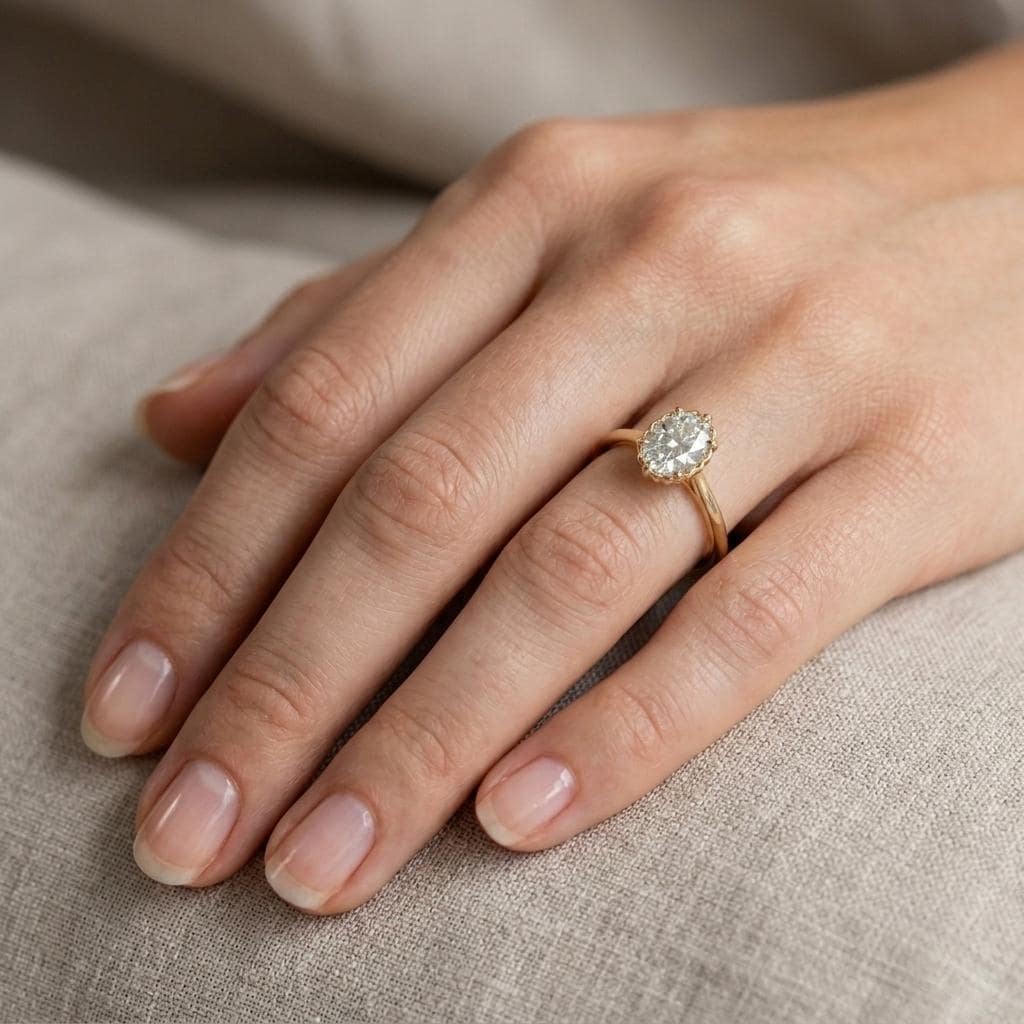 Oval Moissanite Gold Shell Ring | Unique Scallop Bezel set Custom Engagement Rings for Women | Wedding Anniversary Gift image #2