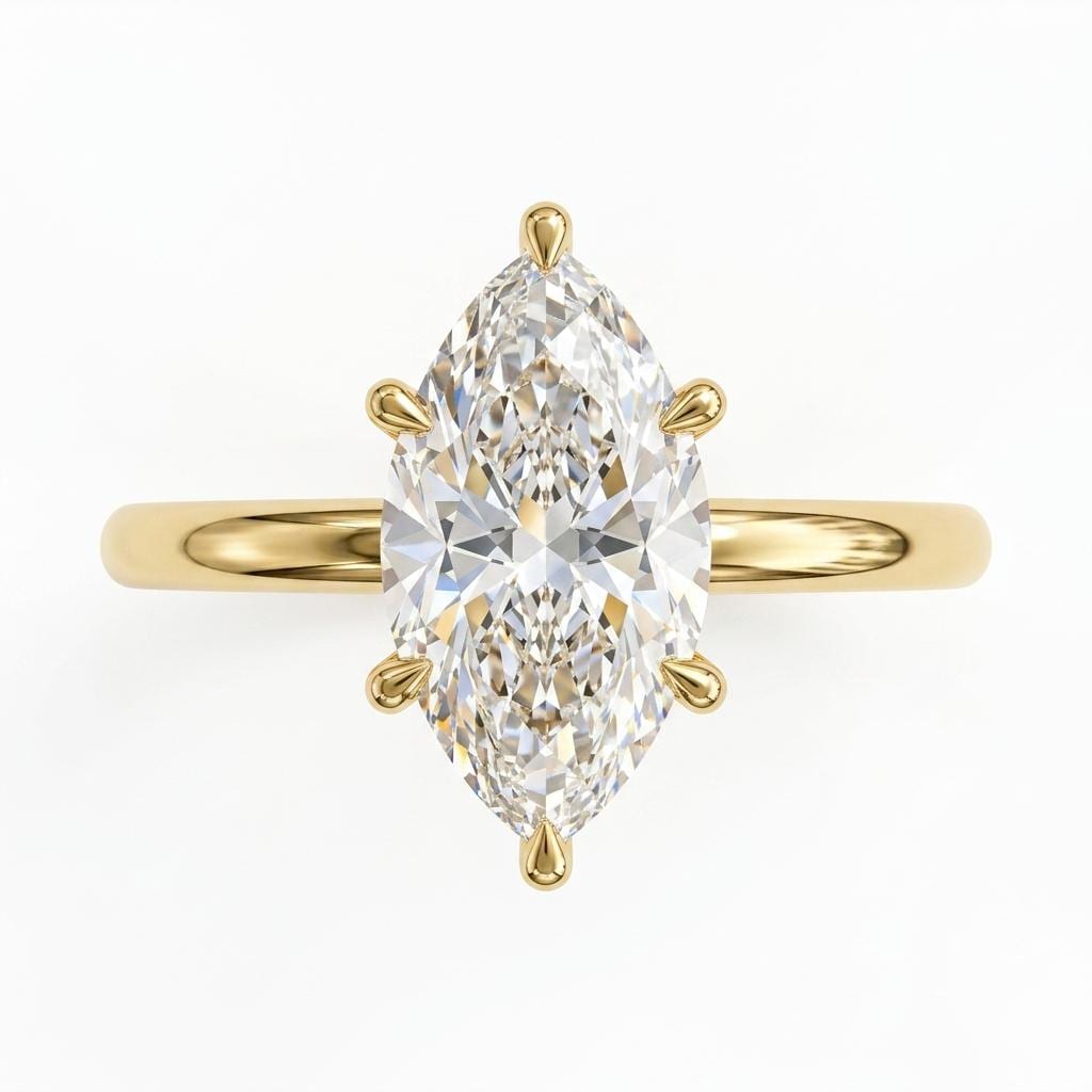 Classic Hidden Halo Marquise Yellow Gold Engagement Ring | Moissanite Engraved Ring | Promise Ring For Her image #2