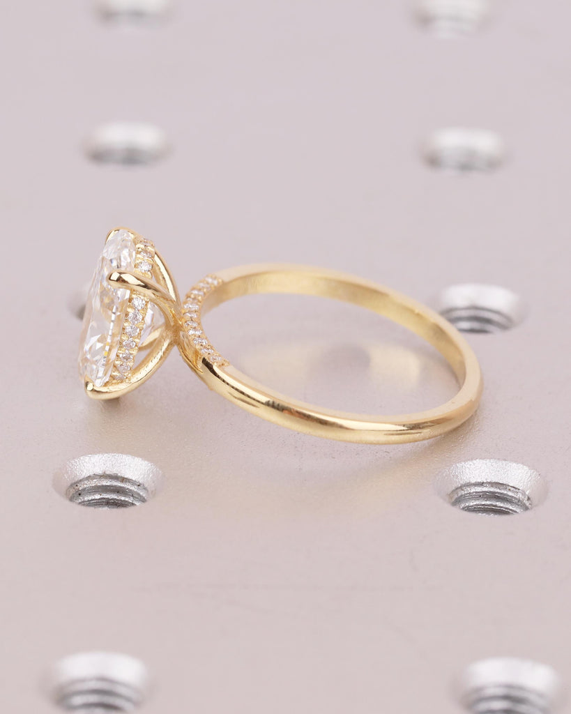 Oval Lab Diamond Engagement Ring, Hidden Halo 18k Gold, Solitaire Statement Ring image #5