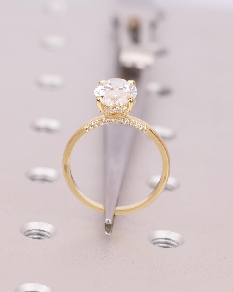 Oval Lab Diamond Engagement Ring, Hidden Halo 18k Gold, Solitaire Statement Ring image #8