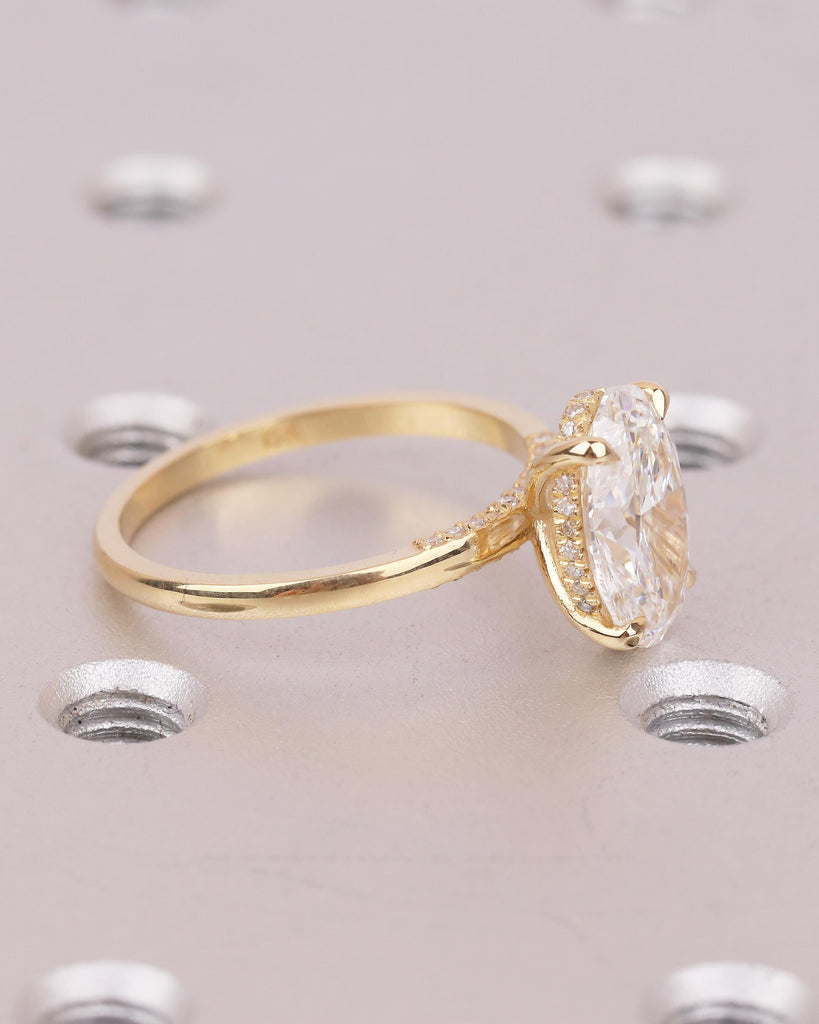 Oval Lab Diamond Engagement Ring, Hidden Halo 18k Gold, Solitaire Statement Ring image #10