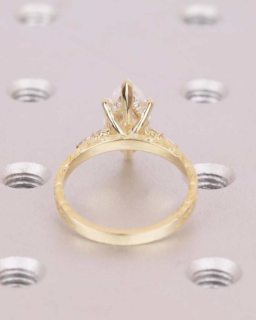 Lab Grown Diamond Hidden Halo Ring, 14k Solid Gold Marquise Engagement Ring, Nature Jewelry image #6
