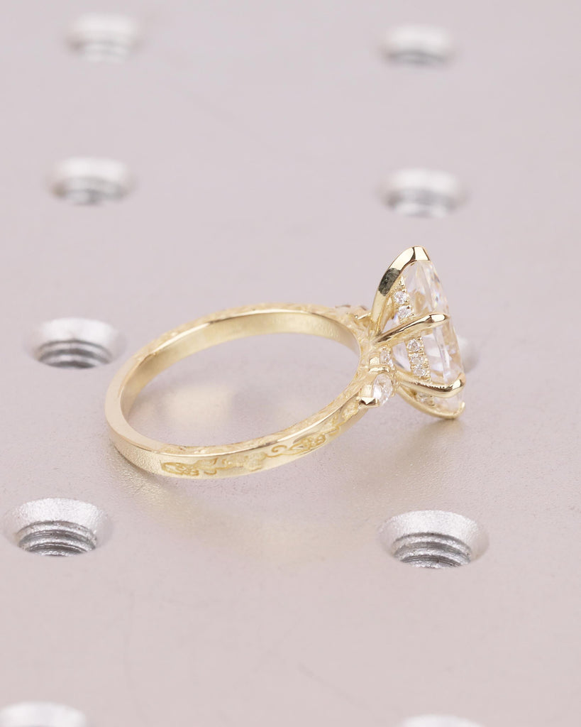 Lab Grown Diamond Hidden Halo Ring, 14k Solid Gold Marquise Engagement Ring, Nature Jewelry image #9