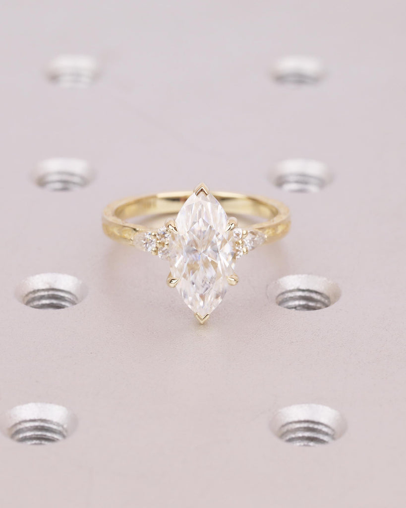 Lab Grown Diamond Hidden Halo Ring, 14k Solid Gold Marquise Engagement Ring, Nature Jewelry image #13