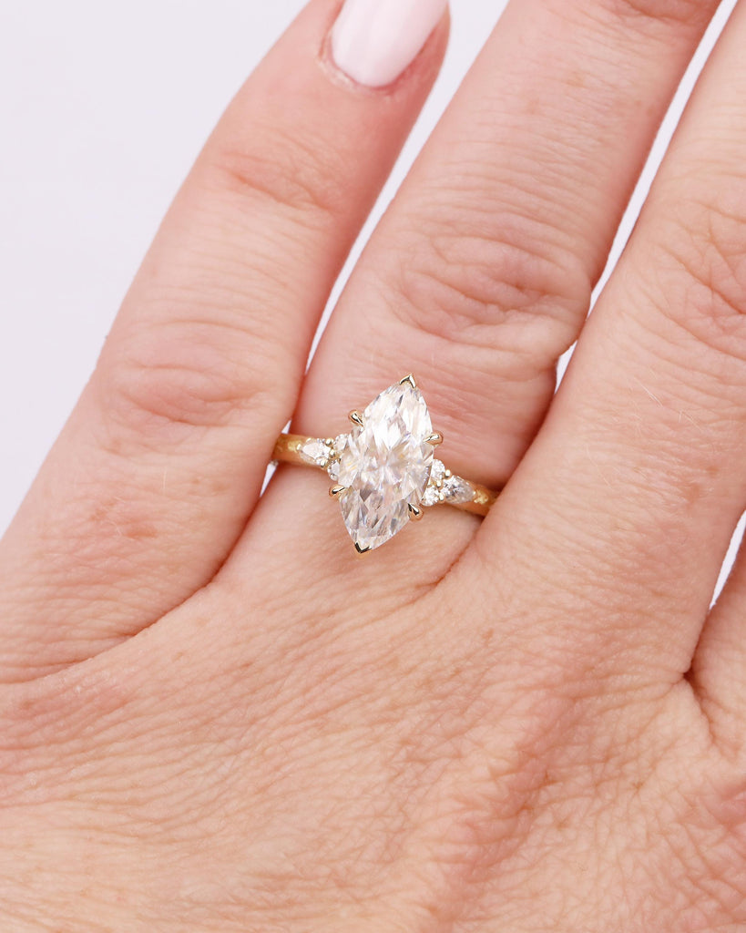 Lab Grown Diamond Hidden Halo Ring, 14k Solid Gold Marquise Engagement Ring, Nature Jewelry image #15