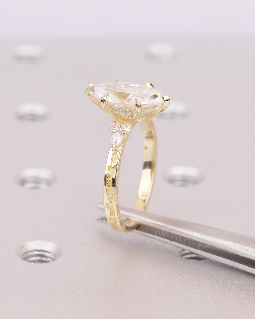 Lab Grown Diamond Hidden Halo Ring, 14k Solid Gold Marquise Engagement Ring, Nature Jewelry image #16
