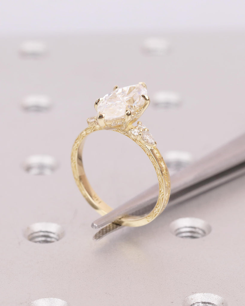 Lab Grown Diamond Hidden Halo Ring, 14k Solid Gold Marquise Engagement Ring, Nature Jewelry image #18
