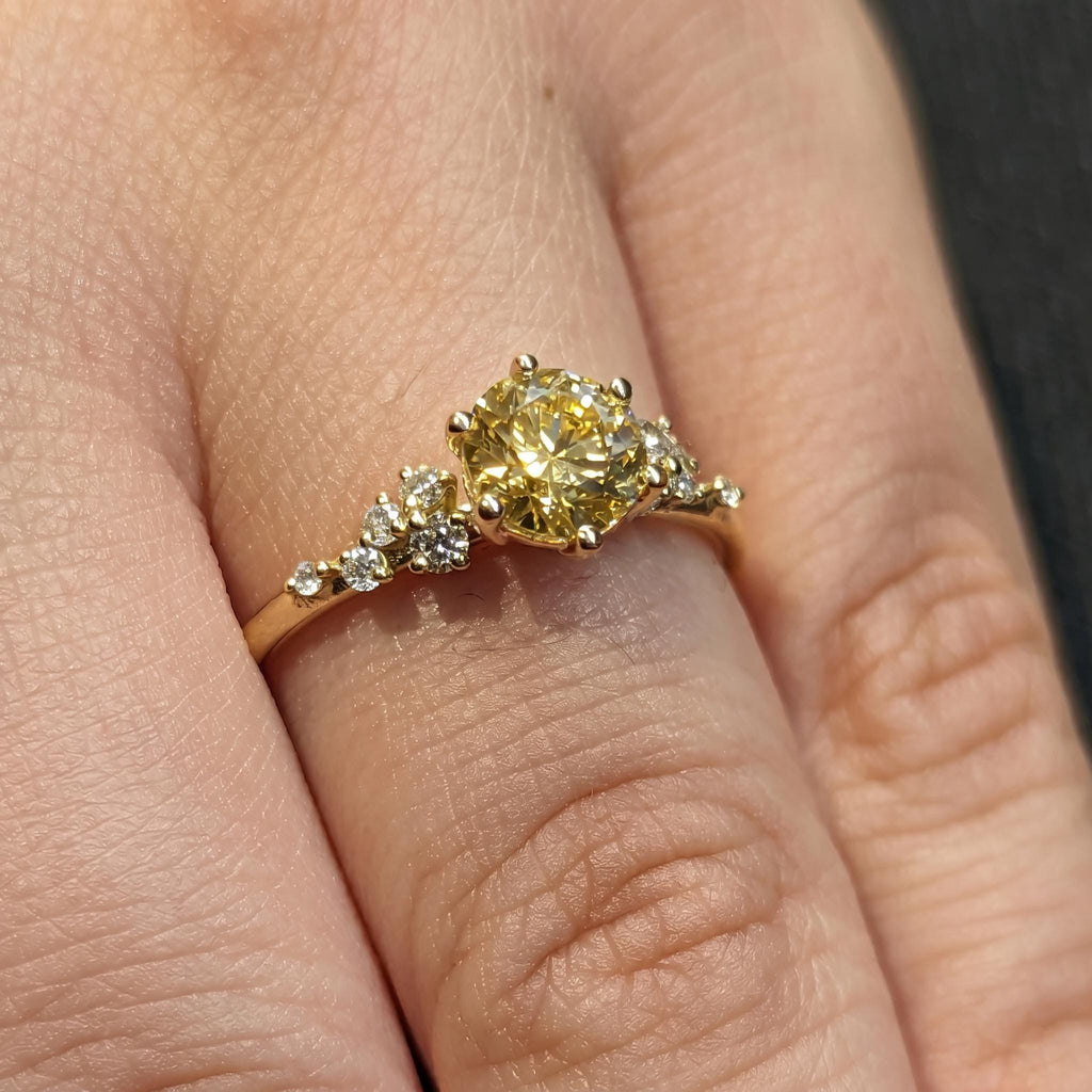 Fancy Yellow Diamond Wedding Ring for Women | Art Deco Custom Engagement Ring | Solid Gold or Platinum High End Bridal Jewelry image #1