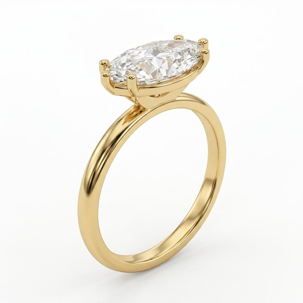 East West Lab Grown Diamond Engagement Rings for Women | 14k Gold Solitaire Proposal Ring | Classic Bridal Ring Wedding Jewelry image #1