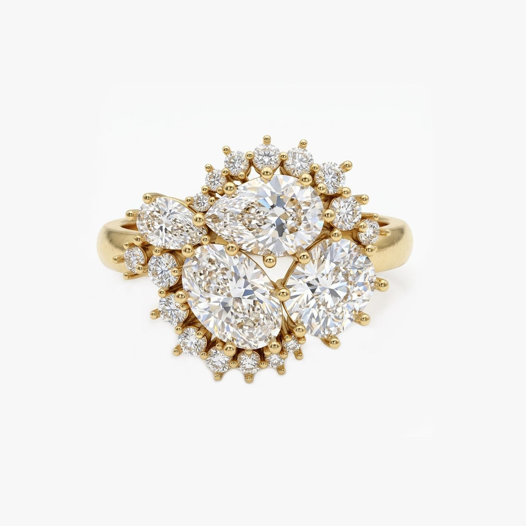 14k Gold Cluster Engagement Ring, Chunky Rings, IGI Certified Lab Created Diamond Ring image #2