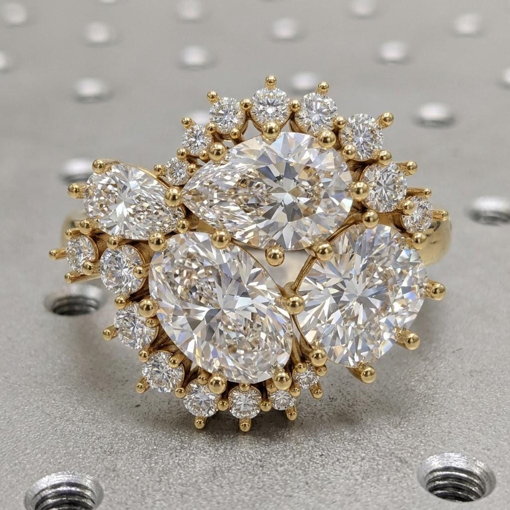 14k Gold Cluster Engagement Ring, Chunky Rings, IGI Certified Lab Created Diamond Ring image #5