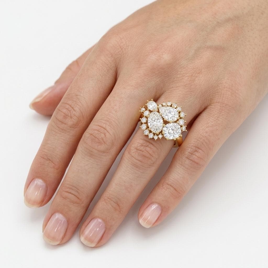 14k Gold Cluster Engagement Ring, Chunky Rings, IGI Certified Lab Created Diamond Ring image #1