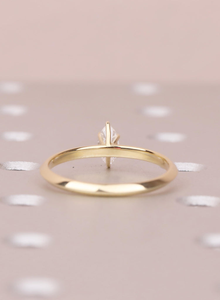 Dainty Minimalist Engagement Ring | Marquise Moissanite 14K Yellow Gold Solitaire Ring | Wedding Band For Woman | Proposal Ring For Her image #4