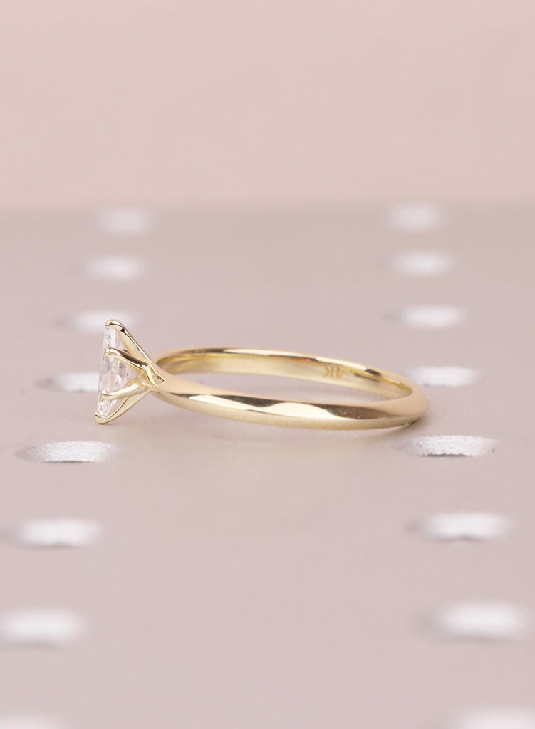 Dainty Minimalist Engagement Ring | Marquise Moissanite 14K Yellow Gold Solitaire Ring | Wedding Band For Woman | Proposal Ring For Her image #5