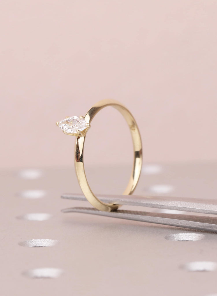 Dainty Minimalist Engagement Ring | Marquise Moissanite 14K Yellow Gold Solitaire Ring | Wedding Band For Woman | Proposal Ring For Her image #6