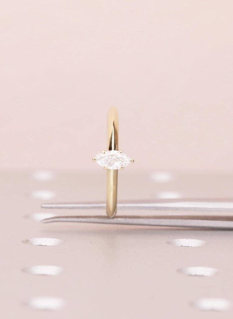 Dainty Minimalist Engagement Ring | Marquise Moissanite 14K Yellow Gold Solitaire Ring | Wedding Band For Woman | Proposal Ring For Her image #8