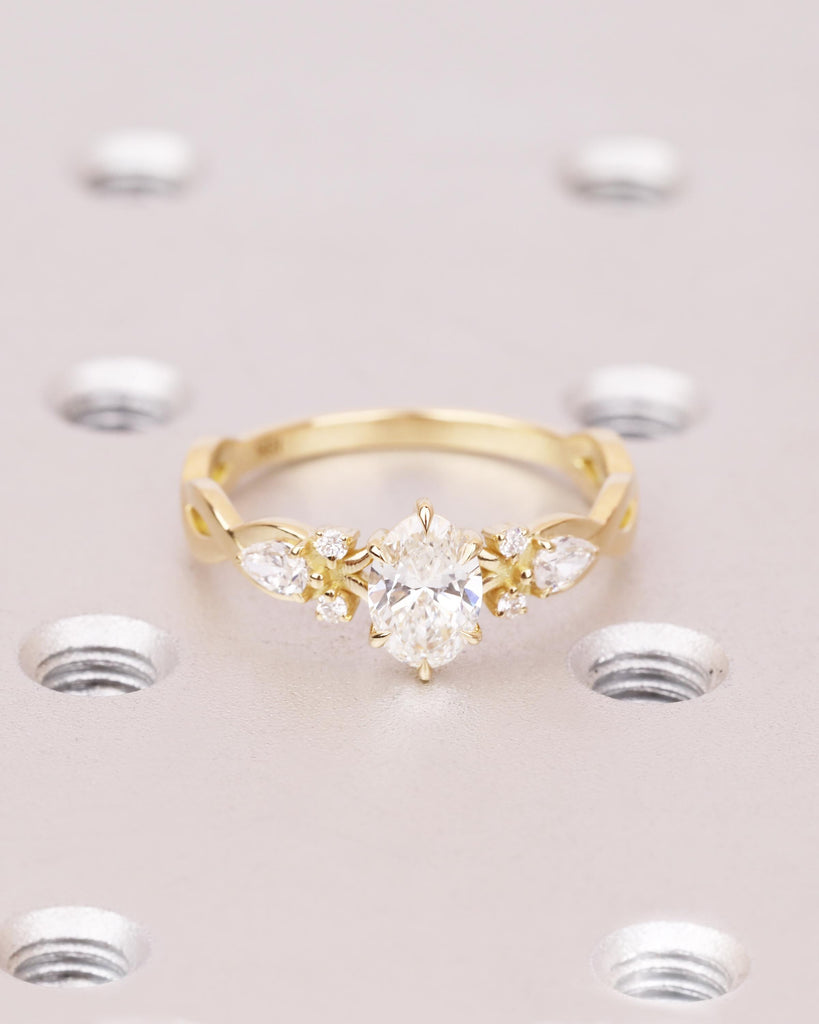 Oval Lab Diamond Engagement Ring, 3/4 Eternity Twisted Bridal Ring, Gold Promise Ring, Vintage Engagement Ring, IGI Certified image #3
