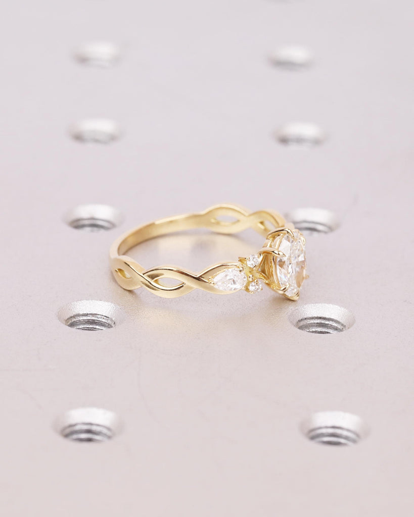 Oval Lab Diamond Engagement Ring, 3/4 Eternity Twisted Bridal Ring, Gold Promise Ring, Vintage Engagement Ring, IGI Certified image #6