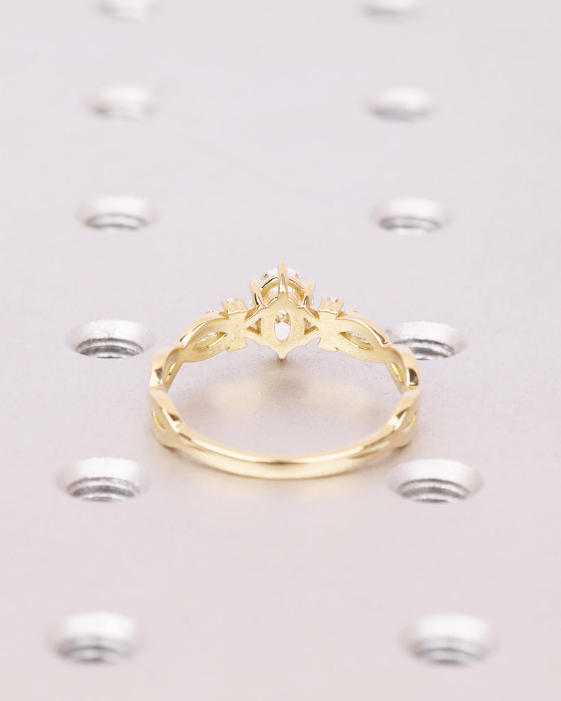 IGI Certified Lab Grown Diamond Ring, Oval Engagement Ring, 3/4 Eternity Twisted Ring with Side Pear Accents, 14K Gold, Promise Ring for Her image #5