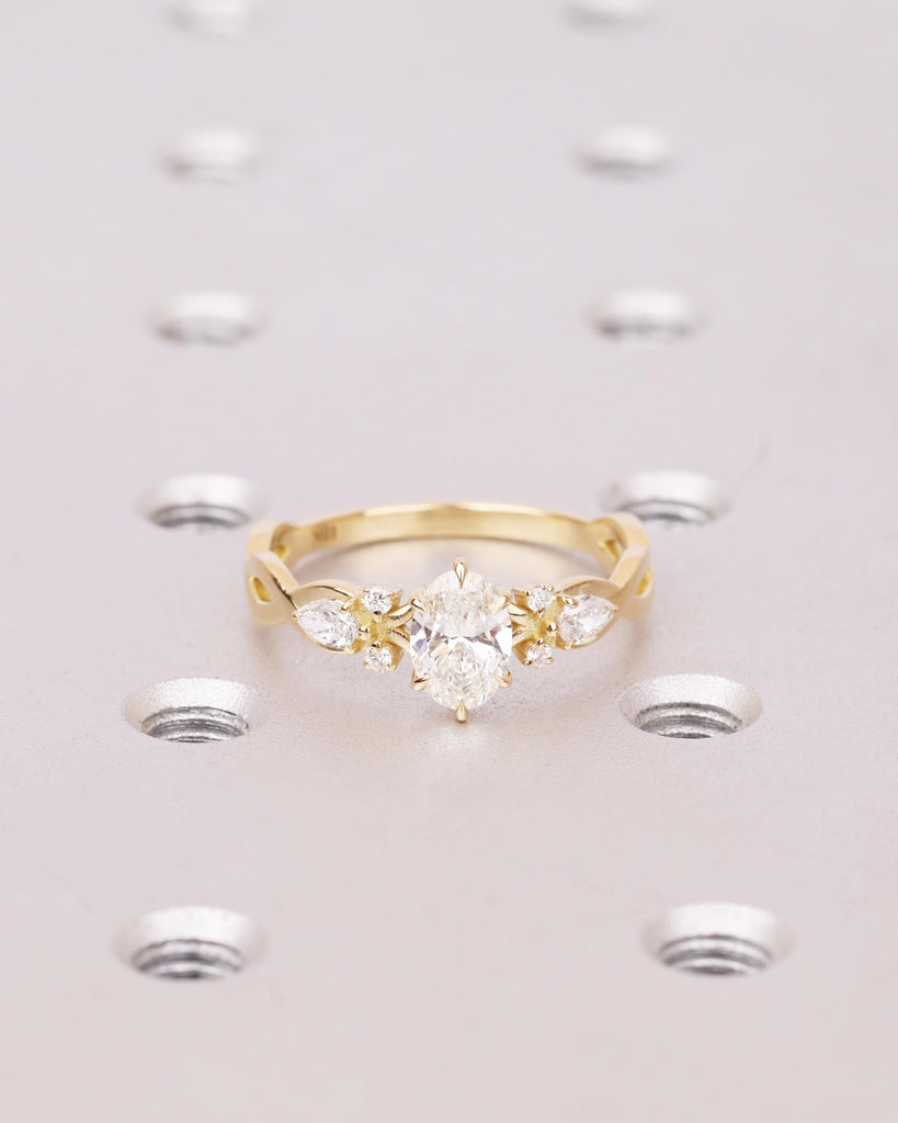 IGI Certified Lab Grown Diamond Ring, Oval Engagement Ring, 3/4 Eternity Twisted Ring with Side Pear Accents, 14K Gold, Promise Ring for Her image #1