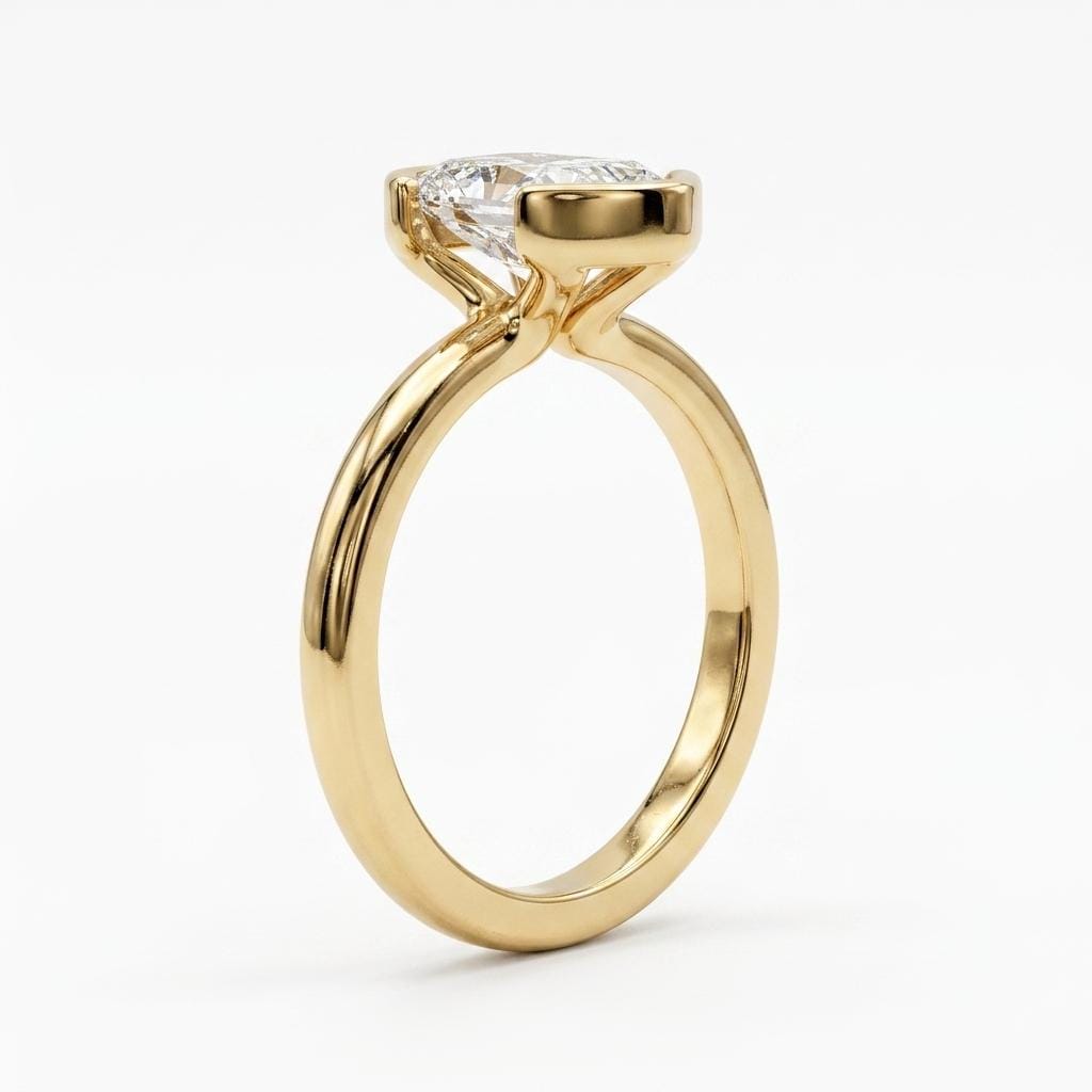 14k/18k Gold Half Bezel Ring | Lab Grown Diamond Unique Engagement Ring | Simple Promise Ring for Her | Anniversary Gift image #4