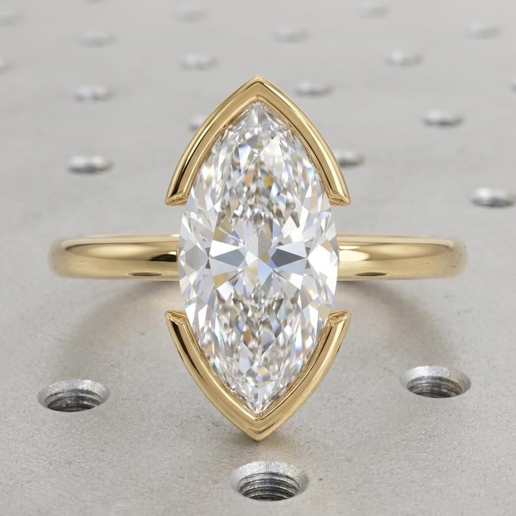 14k/18k Gold Half Bezel Ring | Lab Grown Diamond Unique Engagement Ring | Simple Promise Ring for Her | Anniversary Gift image #8