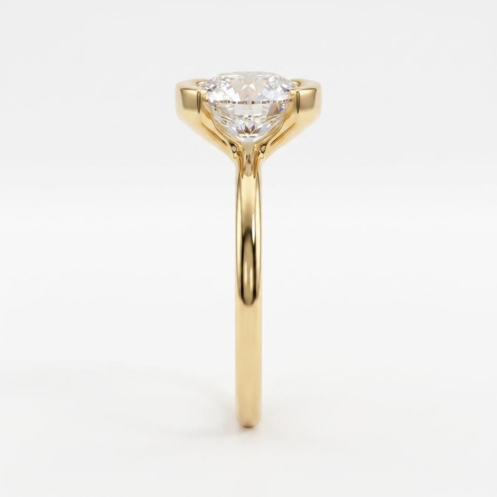 Lab Created Diamond Solitaire Half Bezel Ring | Solid Gold Custom Engagement Ring | Unique Proposal Rings for Women image #3