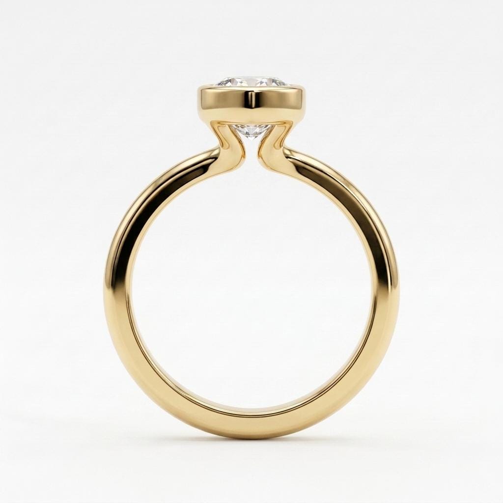 Solid Gold Half Bezel Ring | Unique Proposal Ring | 1-4ct Moissanite Bridal Jewelry | Anniversary Gift for Wife image #6