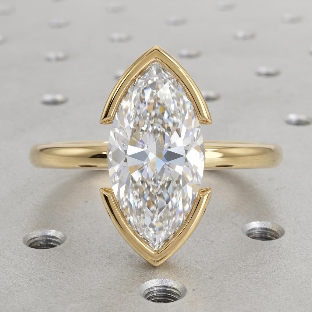 Marquise Moissanite Solitaire Engagement Rings for Women | 14k Gold Bezel Ring | Minimalist Jewelry Wedding Gift image #8
