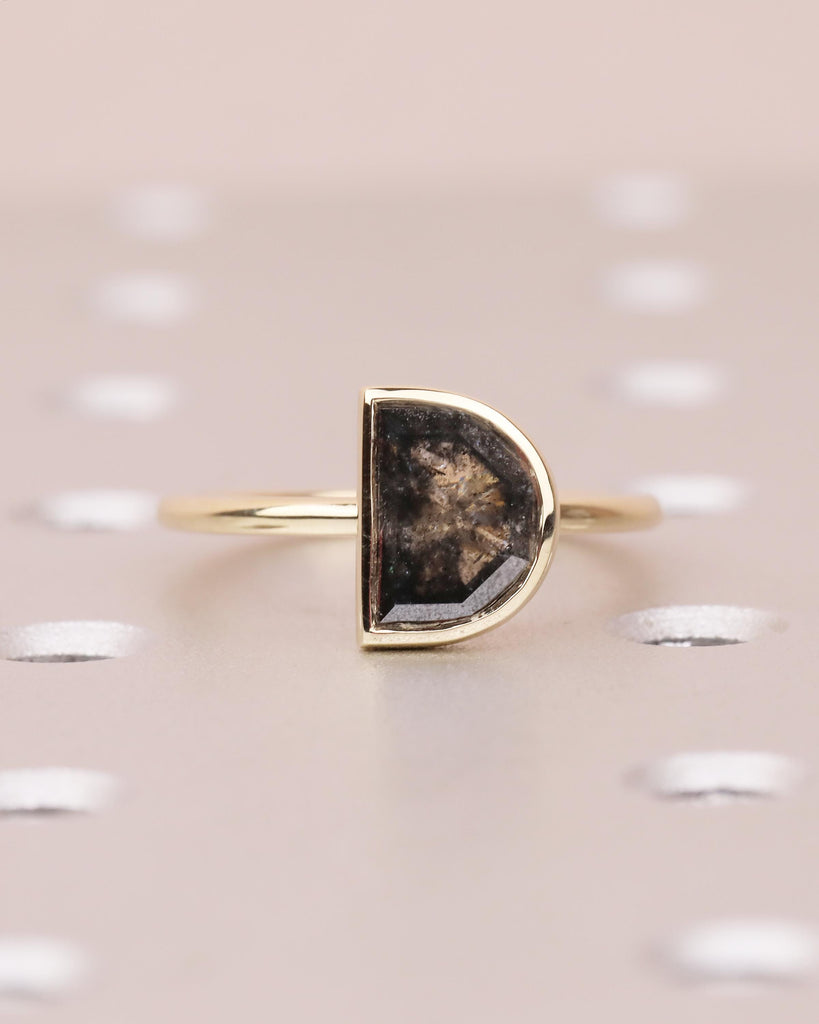 Half Moon Salt and Pepper Diamond Engagement Ring