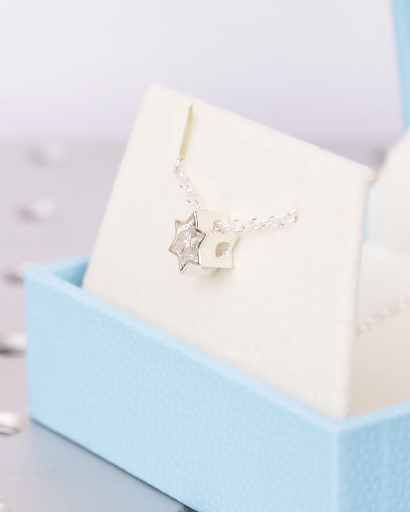 Bezel Set Pendant Magen David Jewish Star Charm: 0.5ct VVS Moissanite Solitaire, Star Necklace in 925 Sterling Silver image #4