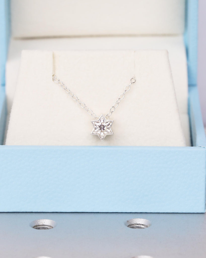 Tiny Star of David Necklace, Sterling Silver Magen David, 0.5ct Moissanite Solitaire, Jewish Star Necklace, Religious Judaica Jewelry image #7