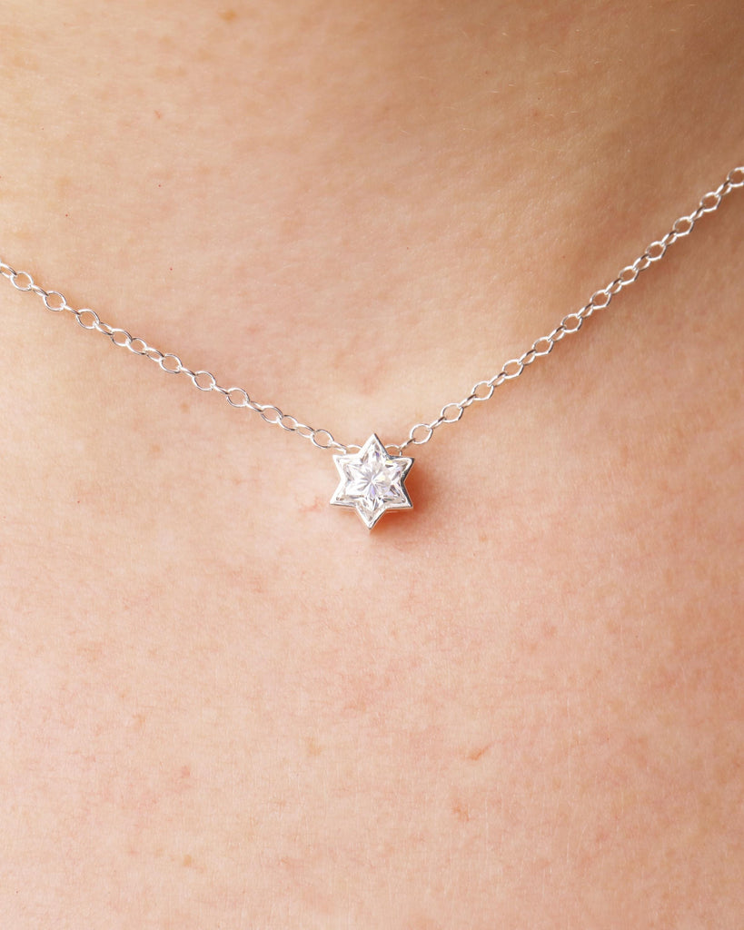 Star of David Necklace, 0.5ct Lab Diamond Jewish Star Necklace, Solid 14K Gold or Sterling Silver Magen David, Minimalist Jewish Star Charm image #2