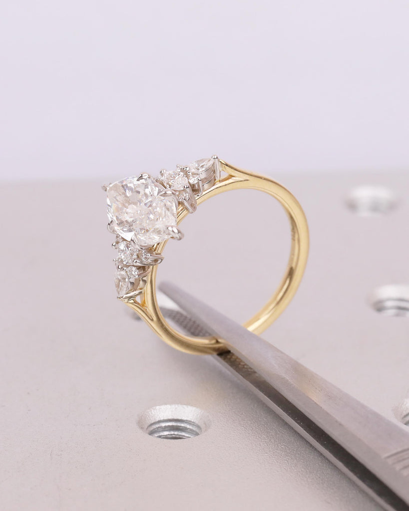 Marquise Lab Grown Diamond Cluster Ring, Two Tone 18k Gold Engagement Ring image #14